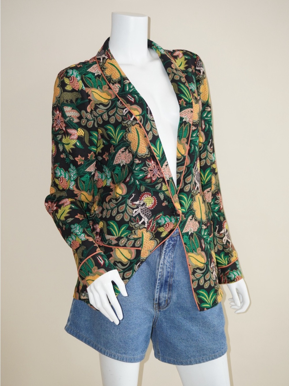 Scotch & Soda Black Multicolour Jungle Print Pajama Style Blazer - Size XL